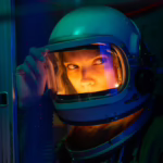 woman wearing blue helmet